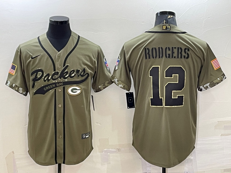 Aaron Rodgers Olive Salute To Service Baseball Stitched Jersey