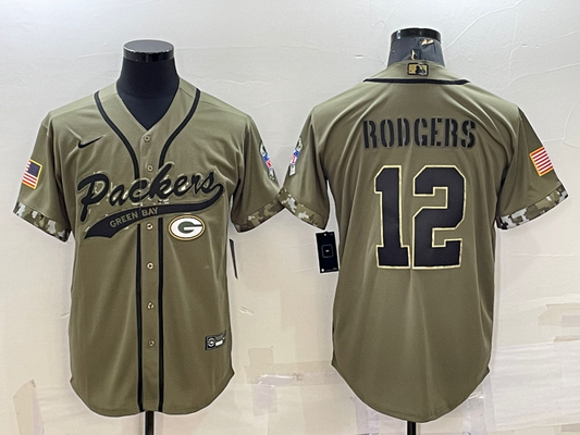 Aaron Rodgers Olive Salute To Service Baseball Stitched Jersey