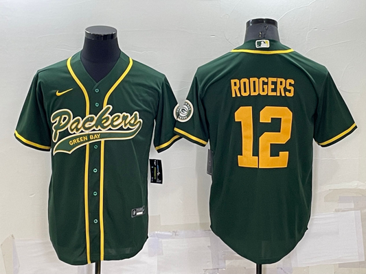 Aaron Rodgers Green/Gold Baseball Stitched Jersey