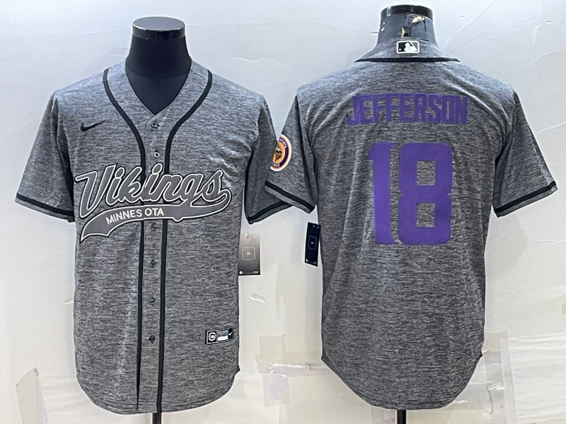 Justin Jefferson Custom Grey Baseball Stitched Jersey