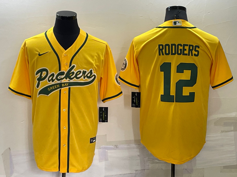 Aaron Rodgers Yellow Baseball Stitched Jersey