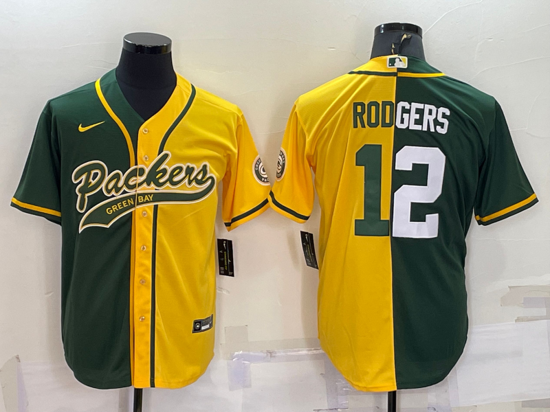 Aaron Rodgers Green/Yellow Split Baseball Stitched Jersey