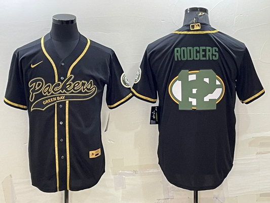 Aaron Rodgers Black Team Big Logo Baseball Stitched Jersey