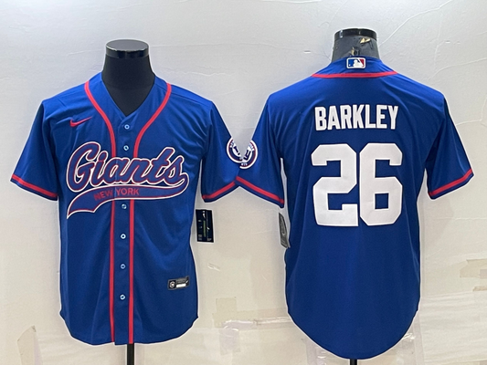 Saquon Barkley Blue Stitched Baseball Jersey