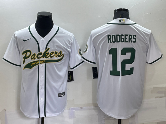 Aaron Rodgers White Baseball Stitched Jersey