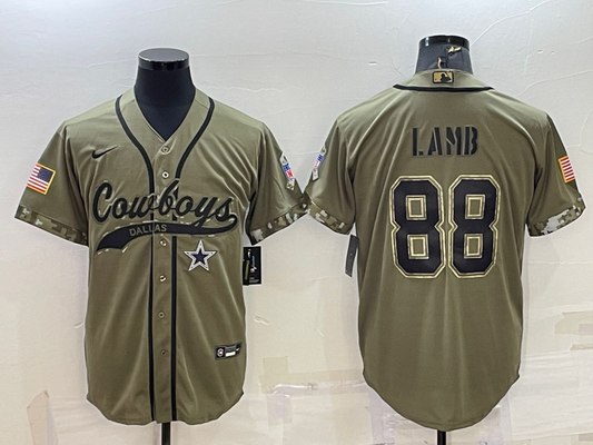 CeeDee Lamb Olive Salute To Service Stitched Baseball Jersey