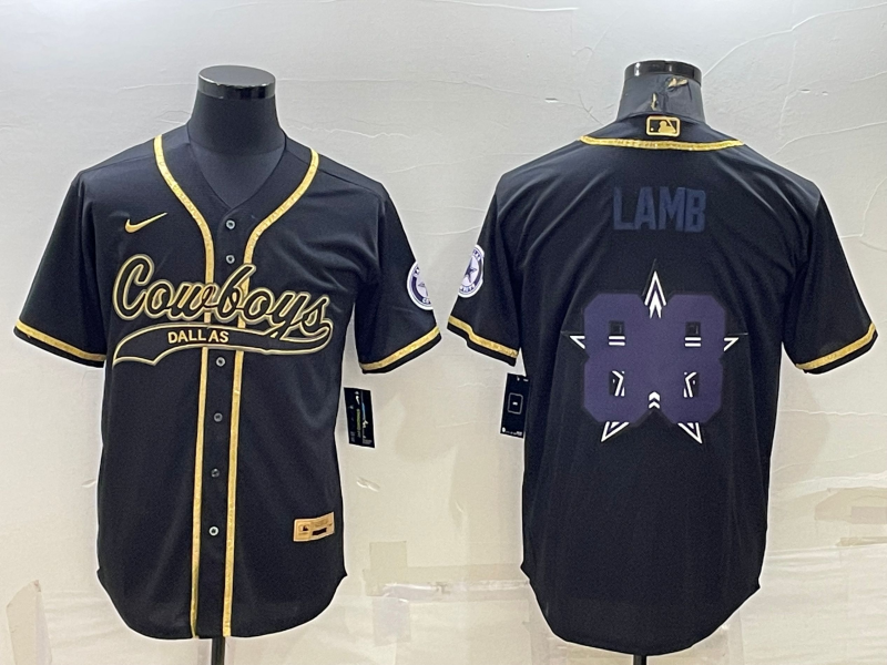 CeeDee Lamb Custom Black/Gold Team Big Logo Stitched Baseball Jersey