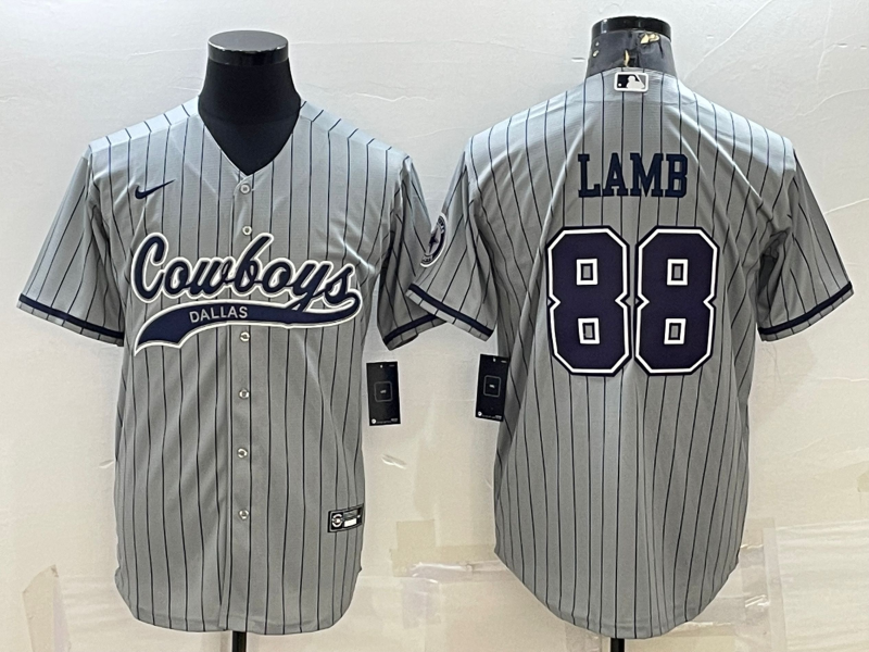 CeeDee Lamb Custom Grey/Blue Stripe Stitched Baseball Jersey