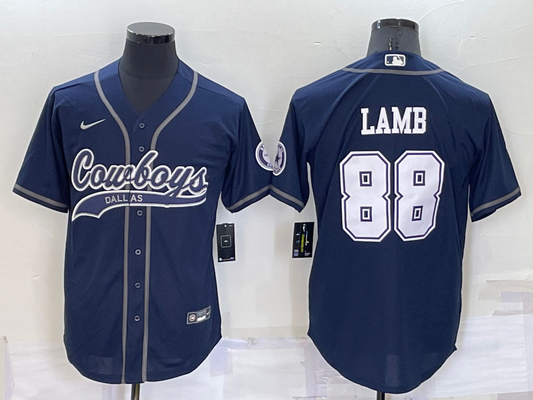 CeeDee Lamb Custom Navy Stitched Baseball Jersey