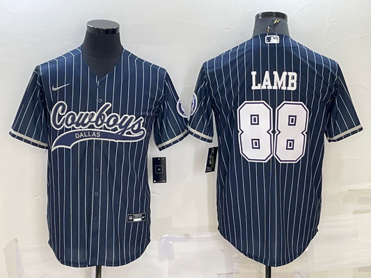 CeeDee Lamb Custom Navy/White Stripe Stitched Baseball Jersey