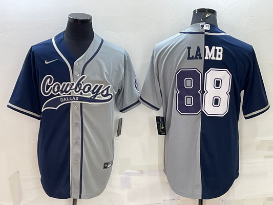 CeeDee Lamb Custom Navy/Grey Split Stitched Baseball Jersey