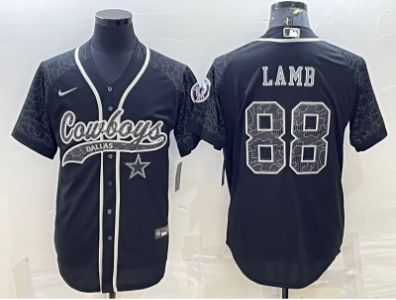 CeeDee Lamb Custom Black Reflective Stitched With Patch Baseball Jersey