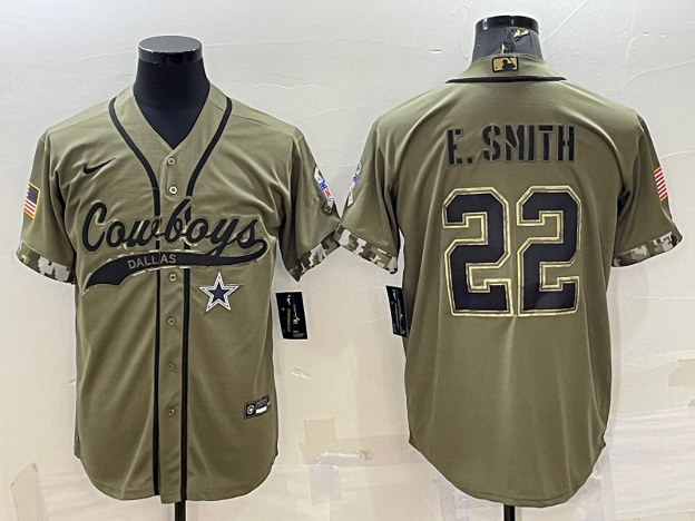 Emmitt Smith Custom Olive Salute to Service Stitched Baseball Jersey