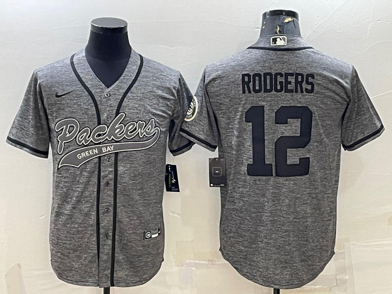 Aaron Rodgers Grey Baseball Stitched Jersey