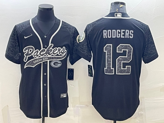 Aaron Rodgers Black Reflective Baseball Stitched Jersey