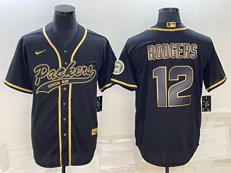 Aaron Rodgers Black/Gold Baseball Stitched Jersey