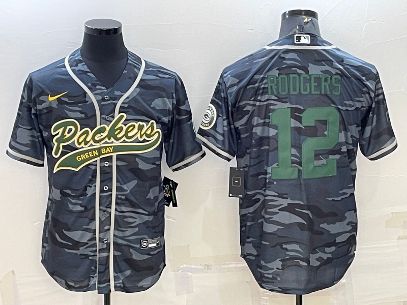 Aaron Rodgers Grey/Green Camo Baseball Stitched Jersey