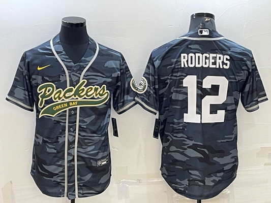 Aaron Rodgers Grey Camo Baseball Stitched Jersey