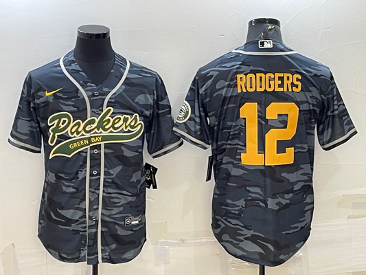 Aaron Rodgers Grey/Gold Camo Baseball Stitched Jersey